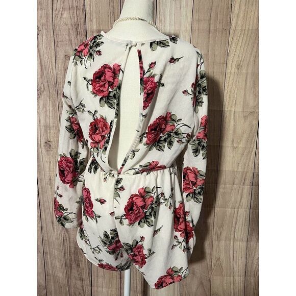 Charlotte Russe Rose Floral Romper Small Womens Long Sleeve - Picture 5 of 10